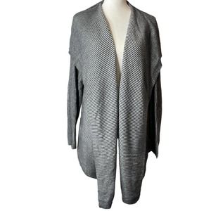 Chicos Striped Knit Cardigan Open Front Draped Long Sleeve Gray SZ Xl  3 Sweater